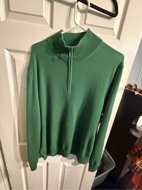 Paul Stuart 100% Cashmere Quarter Zip Sweater Green Made in Italy XL